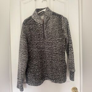 Madewell Gray Sherpa Quarter-Zip Pullover